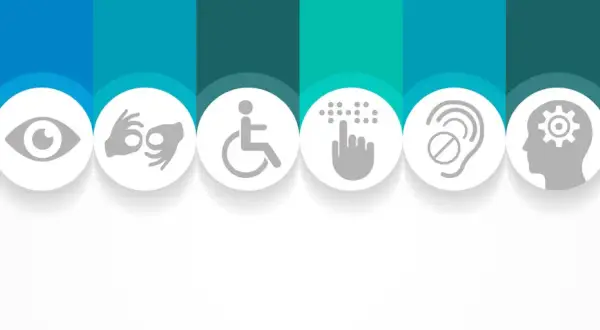 Symbole für verschiedene Behinderungen, die auf die Frage "wie viele behinderte Menschen gibt es in Deutschland?" hinweisen.