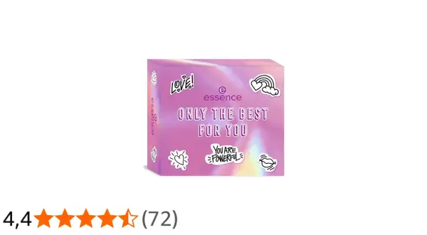 Pudełko z kosmetykami marki essence, z napisem "Only the best for you". Essence to znana marka kosmetyczna.