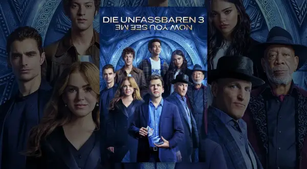Das Plakat zu "Die Unfassbaren 3" zeigt die Hauptdarsteller, die für den Stream bereit sind.