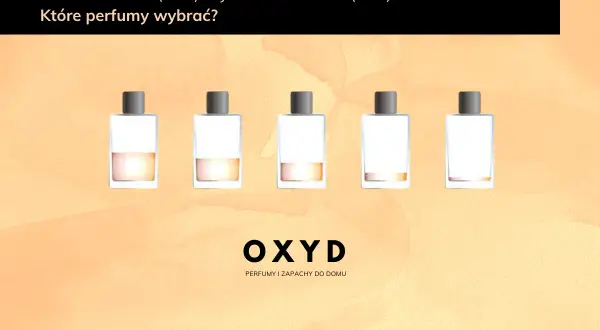 Pięć buteleczek perfum, od lewej: woda perfumowana (EDP) czy woda toaletowa (EDT)? Wybór zależy od Ciebie.