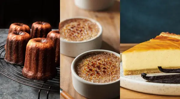 Canelés, crème brûlée et tarte au flan, des délices gourmands qui mettent en valeur la richesse du jaune d'oeuf.