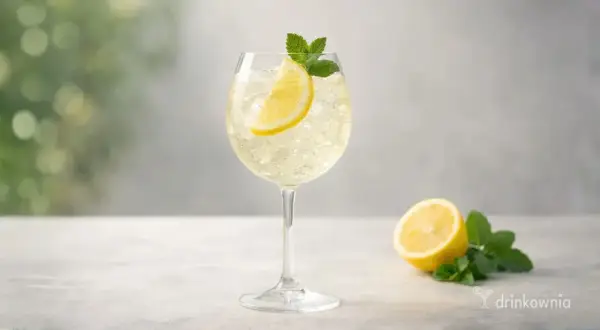 Orzeźwiający martini prosecco drink z plasterkiem cytryny i miętą, podany na kruszonym lodzie.