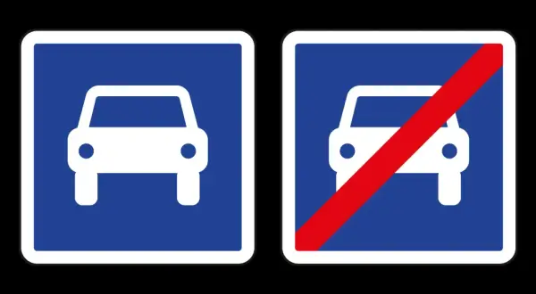 Panneau de début et de fin de route à accès réglementé.
