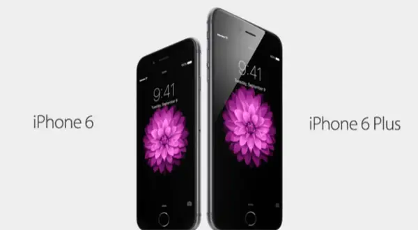 Dwa telefony iPhone 6 i iPhone 6 Plus z różowym kwiatem na ekranie. Zastanawiasz się, ile kosztuje iPhone 6?