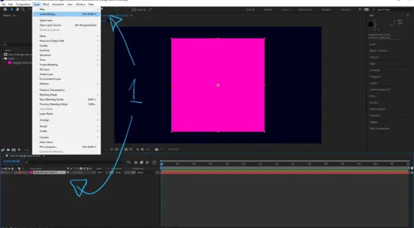 After Effects tutorial: Learn how to change color of solid layers by accessing Solid Settings.