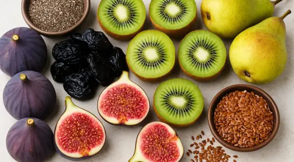 Fichi, prugne, kiwi, pere, semi di chia e lino: ecco 10 alimenti contro la stitichezza, un concentrato di fibre per il benessere.