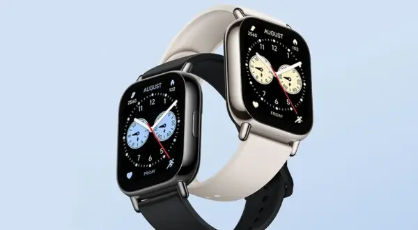 Dwa eleganckie smartwatche, czarny i beżowy, prezentują swoje tarcze. Zobacz, jakie funkcje ma smartwatch, od daty po aktywność fizyczną.