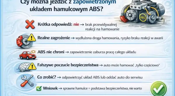 Zapowietrzone hamulce z ABS? Nie jeździj! Wydłużona droga hamowania, brak reakcji. Odpowietrz układ lub oddaj auto do serwisu. Bezpieczeństwo przede wszystkim.