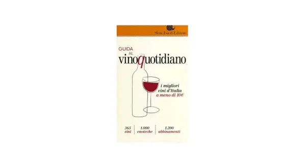 Book cover for "Guida al vino quotidiano" by Slow Food Editore, featuring a minimalist illustration of a wine bottle and glass.