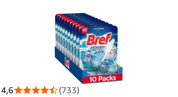 Opakowanie 10 sztuk kostek do WC Bref Power Activ Ocean.