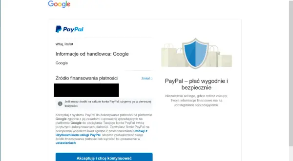 Potwierdzenie płatności przez PayPal dla Google. Dowiedz się, jak placic paypalem, akceptując warunki.