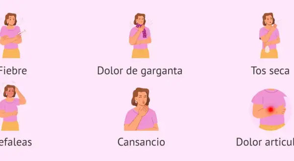 Mujer con síntomas de gripe: fiebre, dolor de garganta, tos seca, cefaleas, cansancio y dolor articular. Cuidarse durante el embarazo es clave.