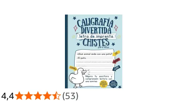 Ilustración de un pato y texto sobre caligrafía divertida con chistes para niños.