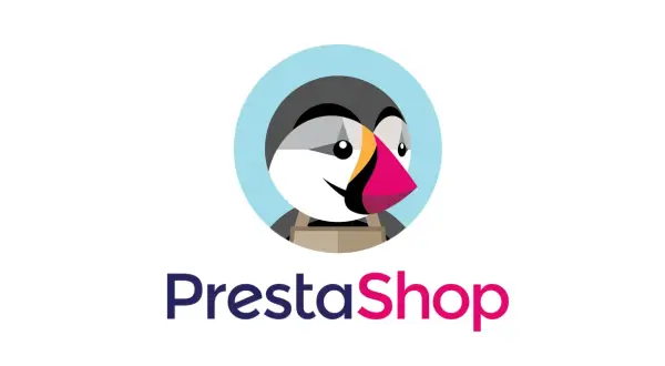Logo de PrestaShop con un pingüino sonriente. Descubre como funciona PrestaShop para tu tienda online.