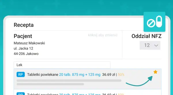 Recepta dla Mateusza Makowskiego. "RP" na recepcie oznacza "receptura", czyli przepisany lek.