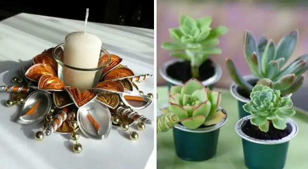 Centrotavola e vasi creativi per riciclare capsule caffè. Un'idea originale per dare nuova vita ai tuoi oggetti.