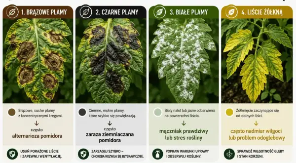 Choroby pomidorów liście: brązowe, czarne, białe plamy i żółknięcie. Poznaj przyczyny i sposoby leczenia.