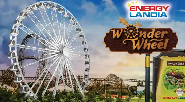 Energylandia: ogromne koło widokowe i rollercoaster zapraszają do zabawy. Zobacz mapę atrakcji, w tym Smoczy Gród.