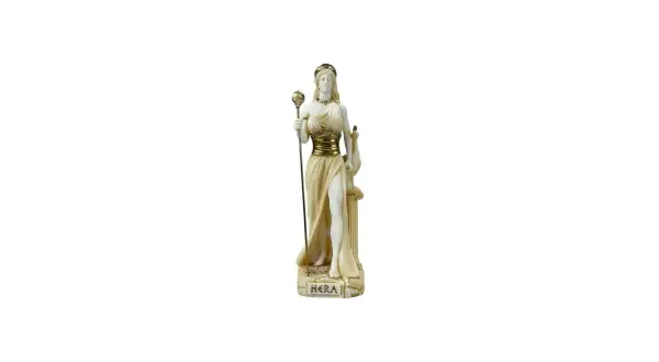 Standbeeld van Hera, de Romeinse godin van het huwelijk, met scepter en pauw.