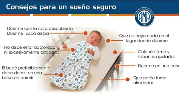 Bebé durmiendo boca arriba en su cuna, con consejos para un sueño seguro y prevenir la muerte súbita del lactante.