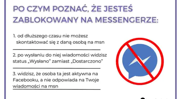Jak sprawdzić czy ktoś mnie zablokował na Messengerze: brak kontaktu, status "Wysłano" zamiast "Dostarczono", osoba aktywna na FB, ale nie odpisuje na msn.