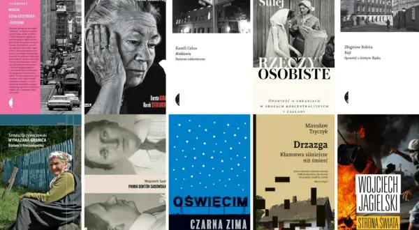 Książki true crime: okładki reportaży o historii, obozach koncentracyjnych i zbrodniach.