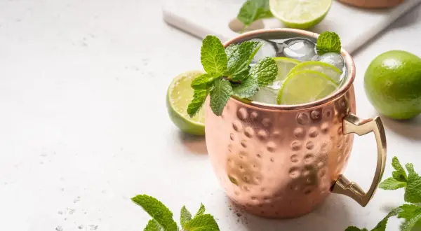 En koppad kopp med is, lime och mynta. En perfekt sommardrink, en av många goda vodka drinkar.