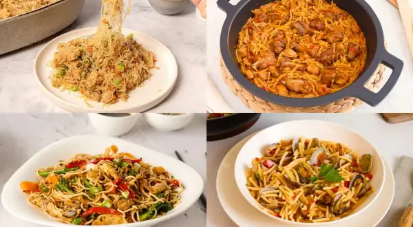 Cuatro deliciosas recetas con fideos: salteados, fideuá de pollo, con verduras y mariscos. ¡Inspírate para tu próxima comida!