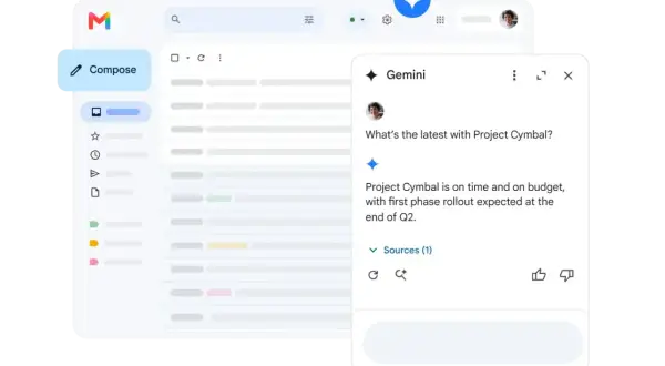 Interfejs Gmail z Gemini, który pomaga w zarządzaniu projektami. Sprawdź, jak Google Workspace cena może usprawnić Twoją pracę.