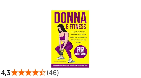 Copertina libro "Donna e Fitness": donna in tenuta sportiva esegue squat con kettlebell. Guida per allenamento dimagrimento donna, casa e palestra.