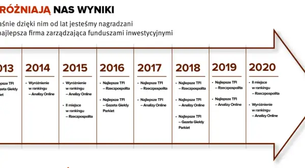 Osiągnięcia firmy od 2013 do 2020 roku, tworzące skarbic stabilnego wzrostu i potwierdzające pozycję lidera.