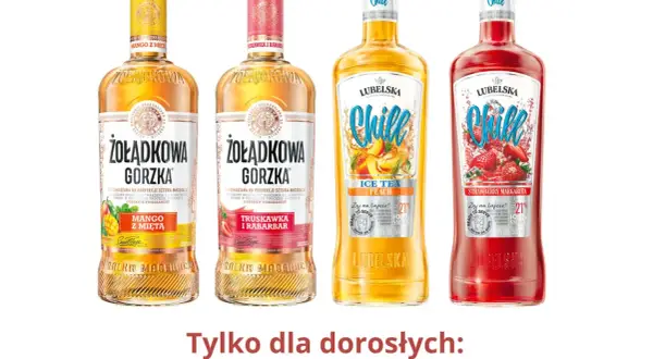 Lubelska smaki: cztery butelki wódki o owocowych smakach – mango z miętą, truskawka i rabarbar, ice tea peach, strawberry margarita.