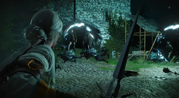 Ciri walczy z potworami, by dostać się do Kaer Morhen w Wiedźminie 3.