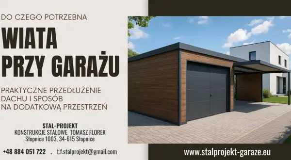 Nowoczesna wiata przy garażu, praktyczne przedłużenie dachu, to nie tylko budynek, ale dodatkowa przestrzeń.