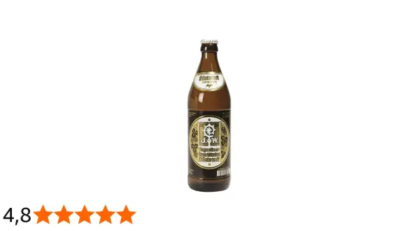 Augustiner Edelstoff Exportbier in brauner Flasche, bereit für einen Test. 4,8 Sterne Bewertung.