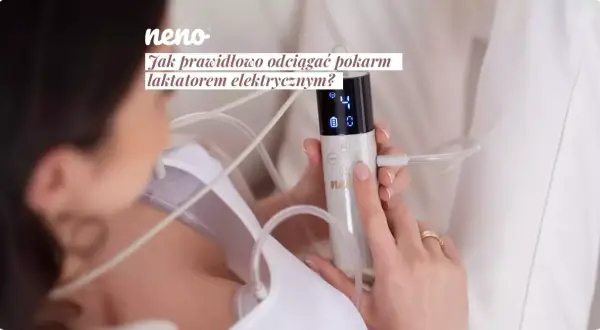 Kobieta używa laktatora elektrycznego. Prawidłowe odciąganie mleka laktatorem zapobiega zanikowi pokarmu.