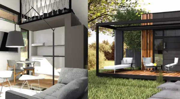 Inspirerande attefallshus inredning med smarta lösningar för sovloft och en modern uteplats.