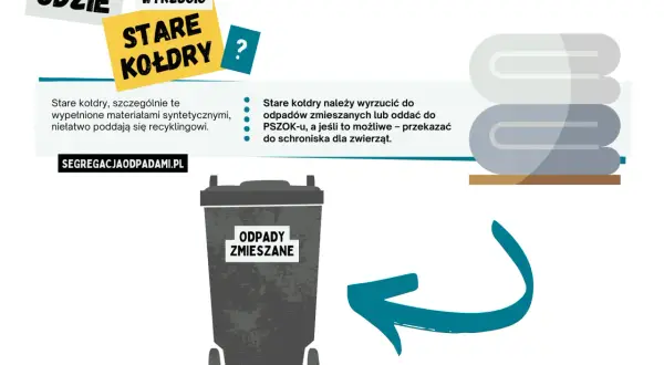 Gdzie wyrzucić starą kołdrę? Do odpadów zmieszanych, PSZOK-u lub schroniska dla zwierząt.