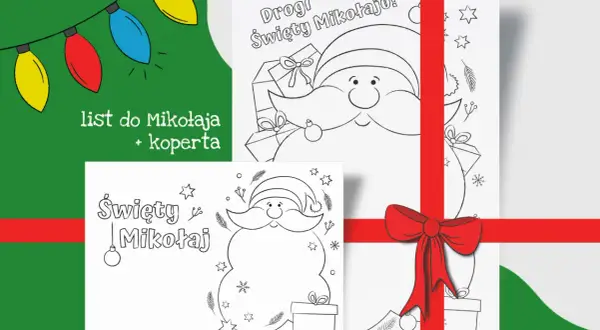 Kolorowanka szablon list do Mikołaja z wesołym Świętym Mikołajem i prezentami. Idealna do kreatywnego spędzania czasu przed Bożym Narodzeniem.