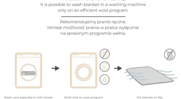 Instrukcja prania wełny: prać ręcznie lub w pralce na programie wełna. Suszyć na płasko.
