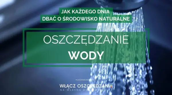 Strumień wody z prysznica symbolizuje oszczędzanie wody. Dbajmy o środowisko naturalne, bo każda kropla się liczy.