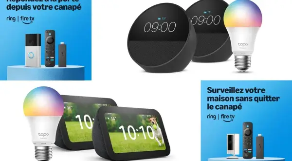 Des appareils connectés, dont une ampoule colorée et des enceintes intelligentes, pour simplifier votre quotidien avec l'aide de votre alexa assistant.
