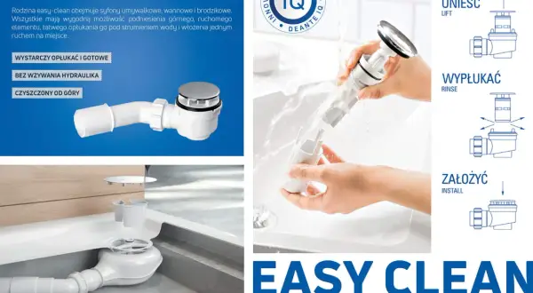 Jak odkrecic syfon w brodziku? Prosta instrukcja czyszczenia Deante Easy-Clean: podnieś, wypłucz i załóż.