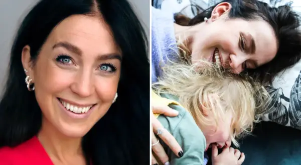 Sofia Ståhl blogg: en kvinna ler mot kameran, bredvid en bild på en mamma som myser med sitt sovande barn.