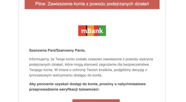 Komunikat mBank: konto zawieszone z powodu podejrzanych działań. Dowiedz się, jak odblokować konto w mBanku, przechodząc weryfikację.