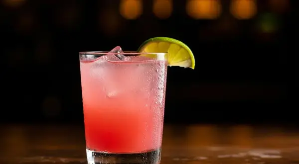 En uppfriskande paloma drink med is och en limeklyfta, perfekt för en varm kväll.