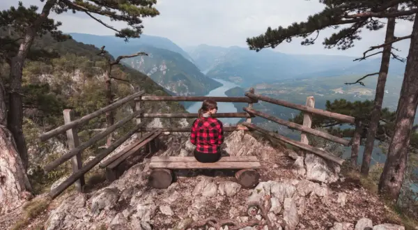 Widok na rzekę z punktu widokowego w Serbii. To miejsce, które warto zobaczyć, oferuje zapierającą dech w piersiach panoramę.
