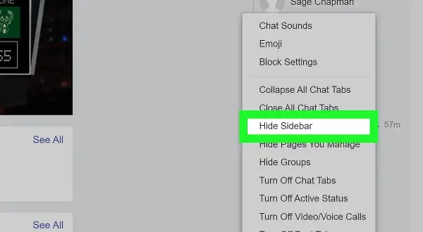 Jak ukryć aktywność na Messengerze? Kliknij "Hide Sidebar", aby ukryć panel czatów i zminimalizować widoczność swojej obecności online.