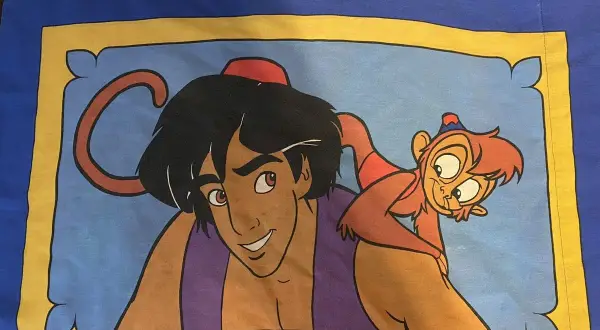 Aladyn i Abu na tle magicznego dywanu. Idealny strój alladyna dla dorosłych na bal przebierańców.