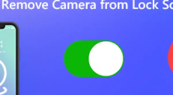 Jak usunąć aparat z ekranu blokady iPhone. Ilustracja pokazuje przełącznik włącz/wyłącz, symbolizujący zmianę ustawień.